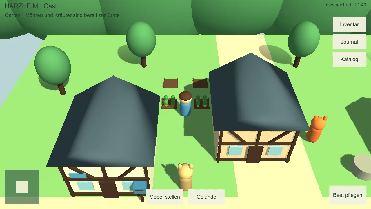 Garten mit Beeten im Harzheim-Prototyp.